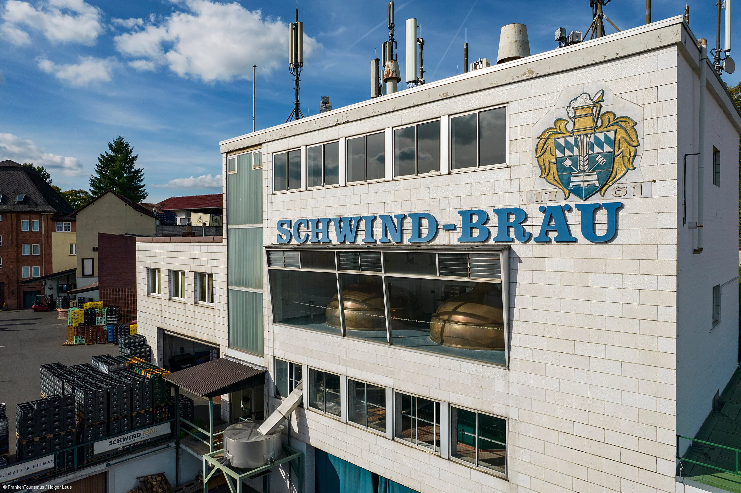 Aerial of Schwind Bräu brewery, Aschaffenburg Schweinheim, Bavaria, Franconia, Germany