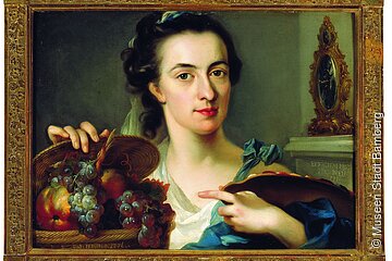 Portrait Catharina Treu mit Palette und Früchtekorb von Catharina Treu und Johann Nicolaus Treu